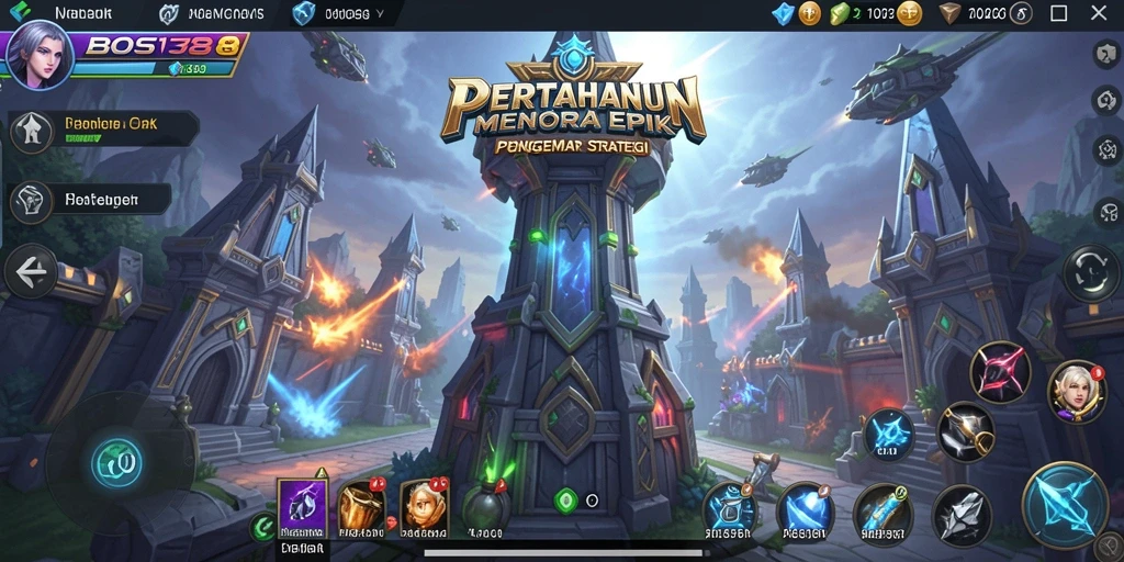 Screenshot dari gameplay BOS138 menampilkan menara yang siap bertahan dari serangan musuh.