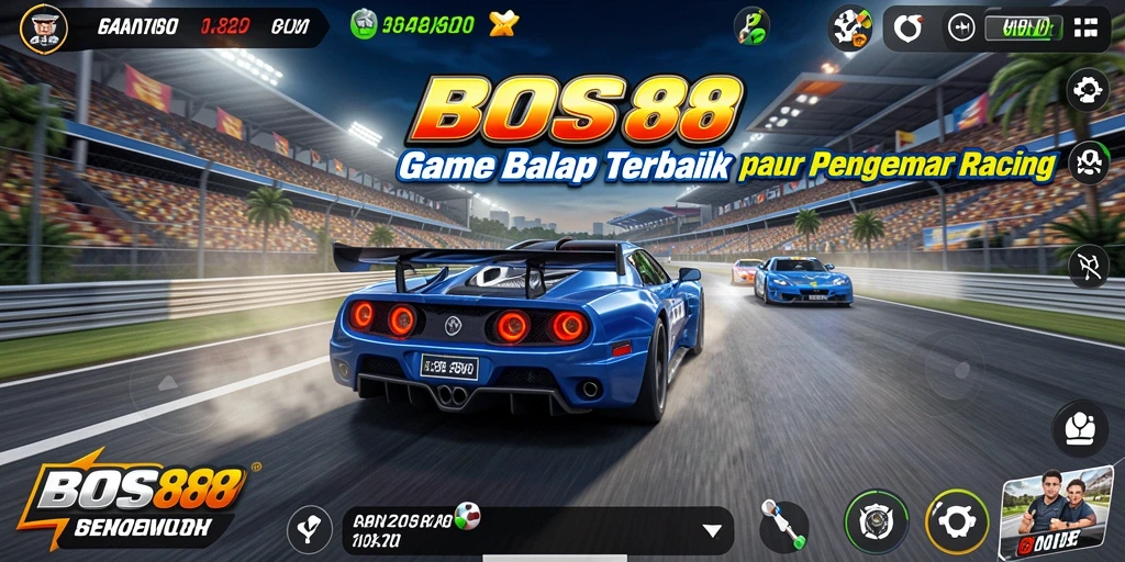 Tangkapan layar utama BOS88 menampilkan aksi balap yang mendebarkan.