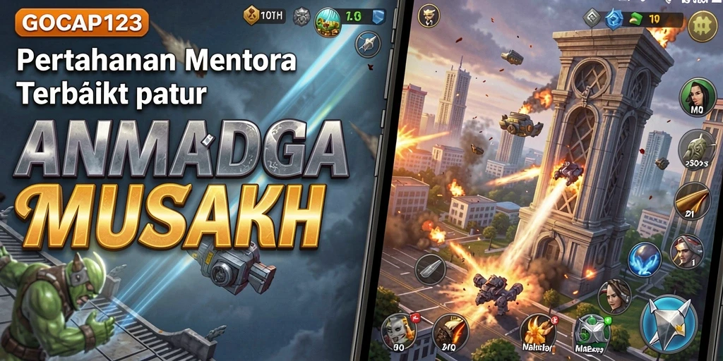 Tangkapan layar GOCAP123 menampilkan aksi pertahanan menara yang intens.