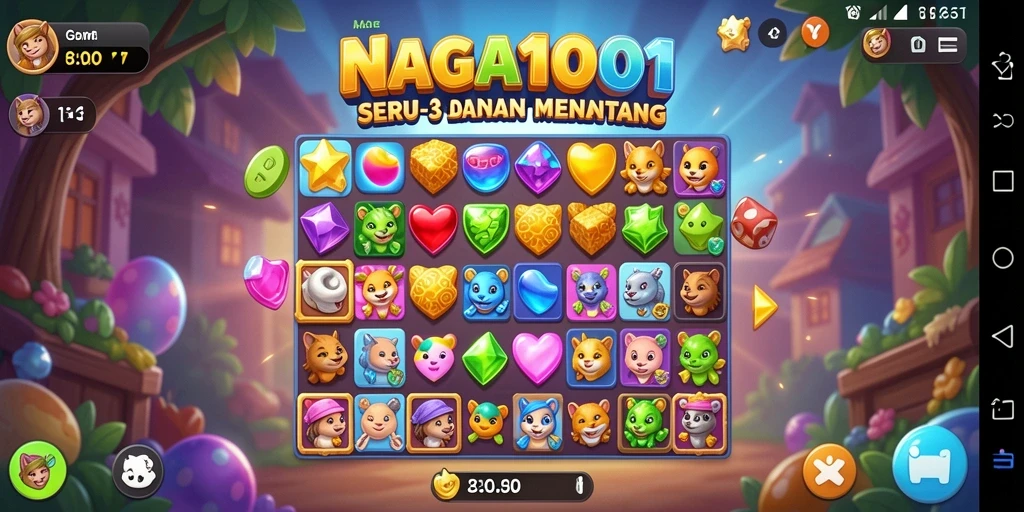 Tampilan gameplay menarik NAGA1001, game Match-3 yang seru.