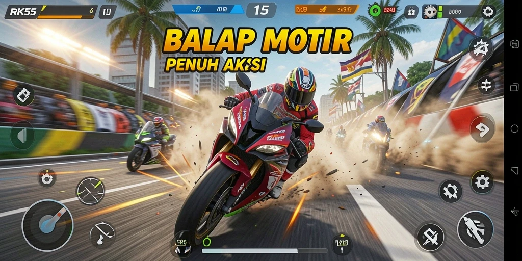Gameplay balap motor yang mendebarkan dengan grafis memukau.