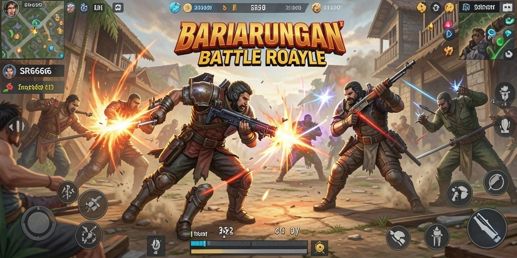 Tangkapan layar <strong>SR6666</strong> menunjukkan aksi mendebarkan dalam pertempuran Battle Royale.
