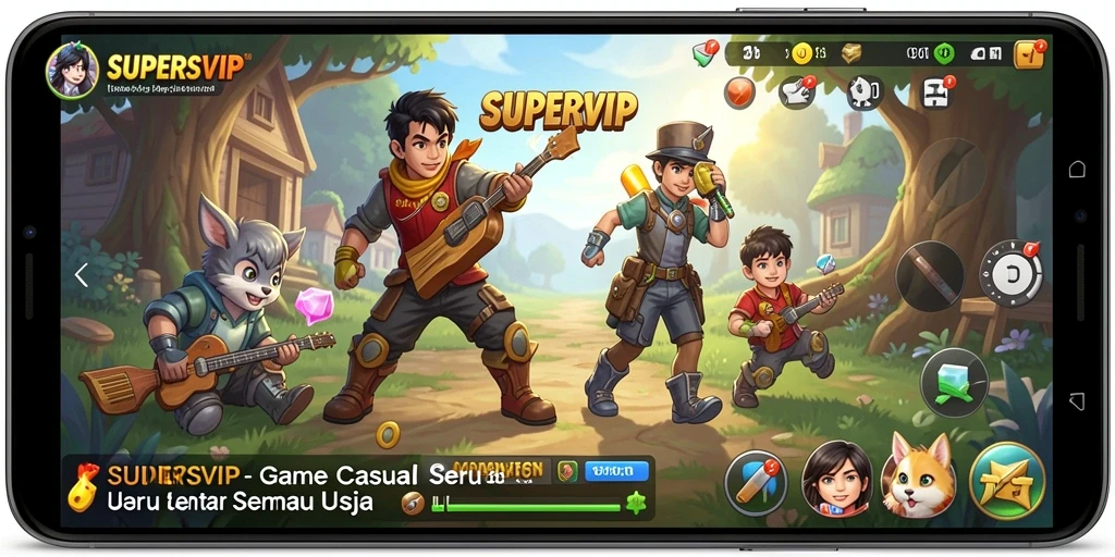 Screenshot gameplay SUPERSVIP yang menunjukkan keseruan bermain.