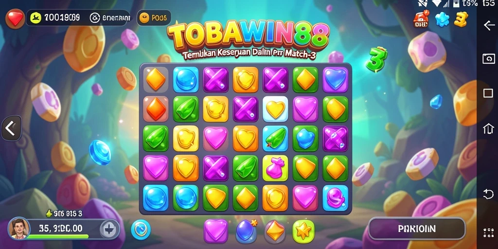 Tampilan gameplay seru dengan tantangan Match-3 yang menghibur.
