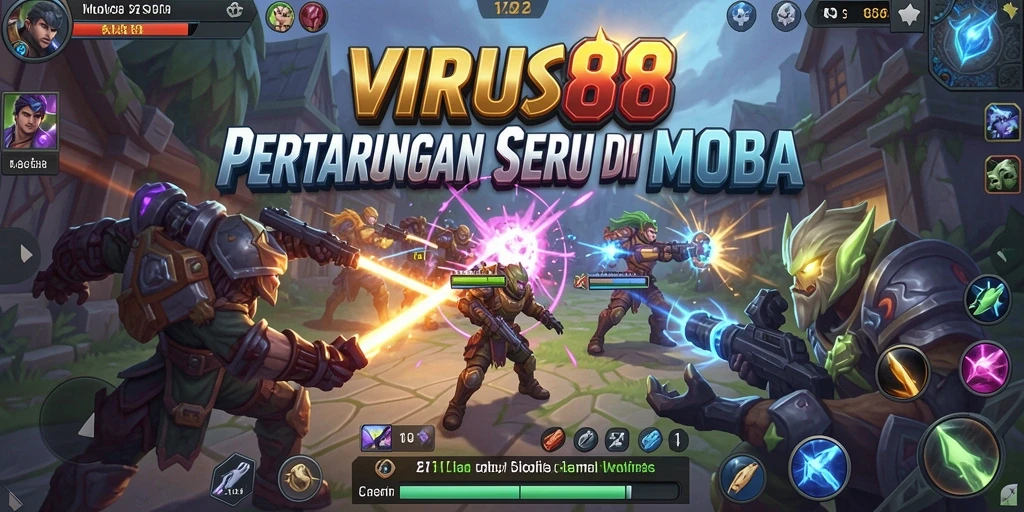 Gameplay VIRUS88 dengan karakter unik dan strategi yang menantang.