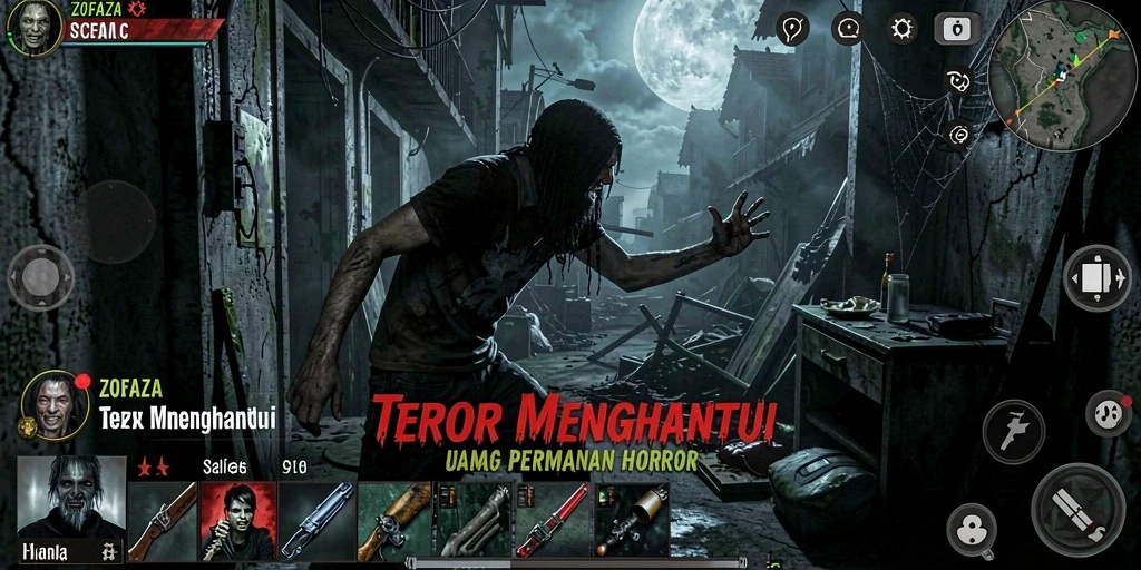Gameplay ZOFAZA yang mencekam dengan suasana menyeramkan.